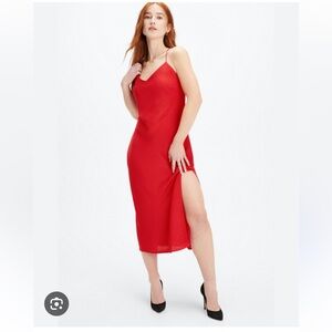 Fabletics Red Slip Dress Spaghetti Strap V-Neck